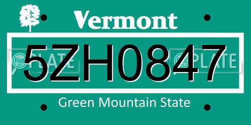 5ZH0847 Vermont License Plate