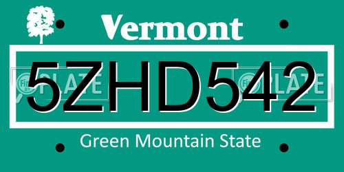 5ZHD542 Vermont License Plate