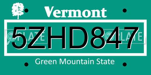 5ZHD847 Vermont License Plate