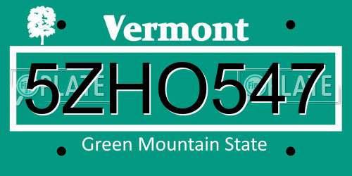 5ZHO547 Vermont License Plate