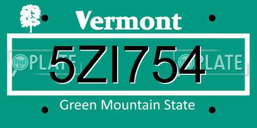 5ZI754 Vermont License Plate