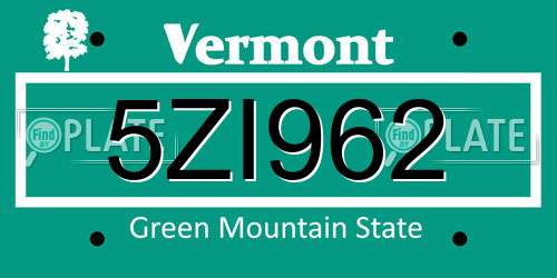5ZI962 Vermont License Plate