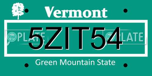 5ZIT54 Vermont License Plate