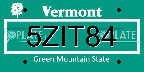 5ZIT84 Vermont License Plate