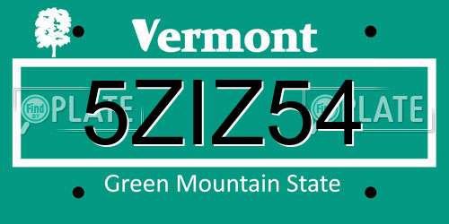 5ZIZ54 Vermont License Plate
