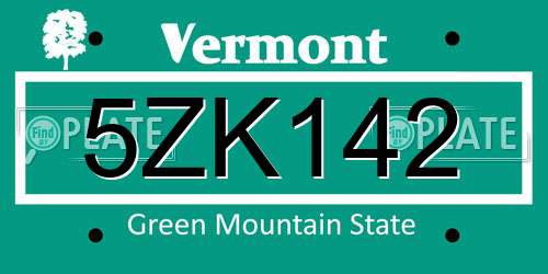 5ZK142 Vermont License Plate