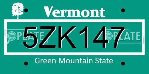 5ZK147 Vermont License Plate