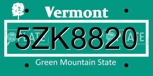 5ZK8820 Vermont License Plate