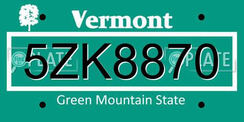 5ZK8870 Vermont License Plate
