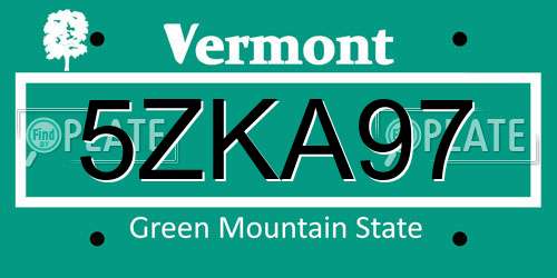 5ZKA97 Vermont License Plate