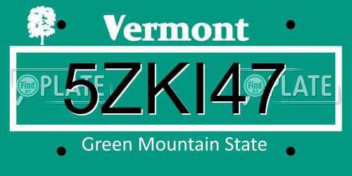5ZKI47 Vermont License Plate