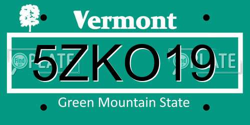 5ZKO19 Vermont License Plate