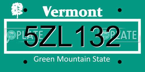 5ZL132 Vermont License Plate