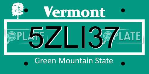 5ZLI37 Vermont License Plate