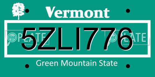 5ZLI776 Vermont License Plate