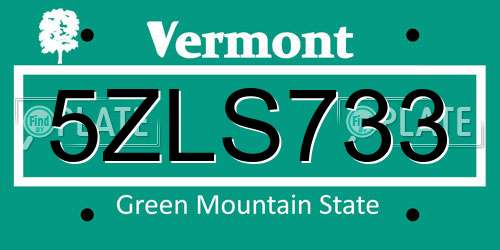 5ZLS733 Vermont License Plate