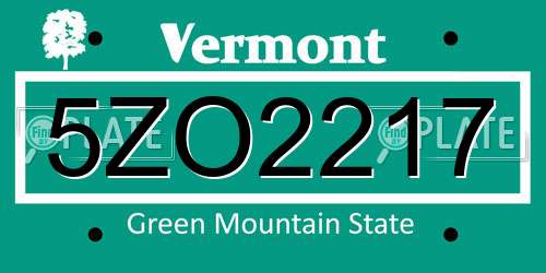 5ZO2217 Vermont License Plate