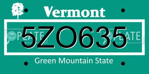 5ZO635 Vermont License Plate
