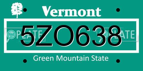 5ZO638 Vermont License Plate