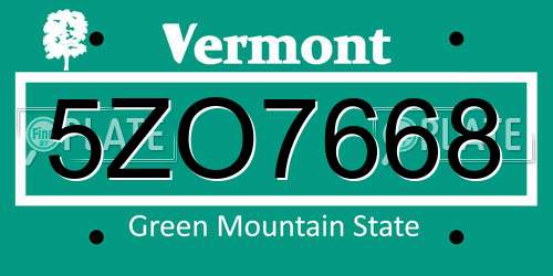 5ZO7668 Vermont License Plate