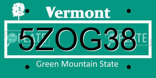5ZOG38 Vermont License Plate