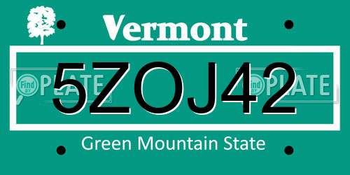 5ZOJ42 Vermont License Plate