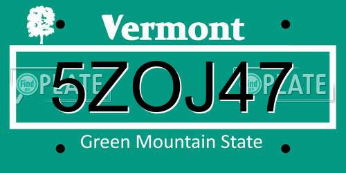 5ZOJ47 Vermont License Plate