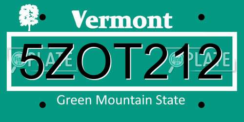 5ZOT212 Vermont License Plate