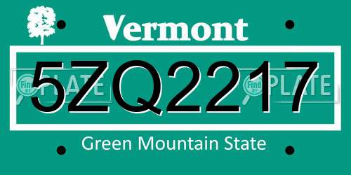 5ZQ2217 Vermont License Plate