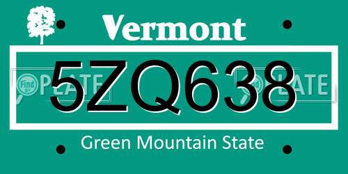 5ZQ638 Vermont License Plate