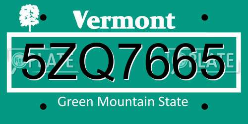 5ZQ7665 Vermont License Plate
