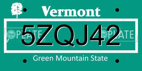 5ZQJ42 Vermont License Plate