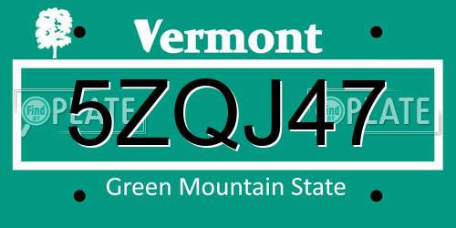 5ZQJ47 Vermont License Plate