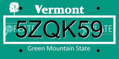 5ZQK59 Vermont License Plate