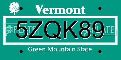 5ZQK89 Vermont License Plate