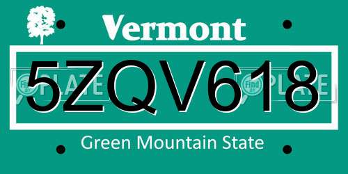 5ZQV618 Vermont License Plate