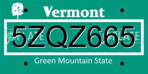 5ZQZ665 Vermont License Plate