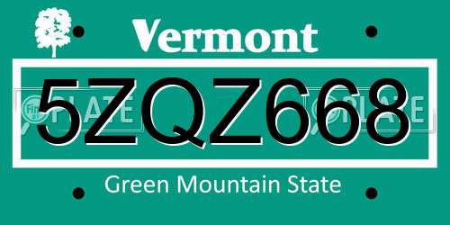 5ZQZ668 Vermont License Plate