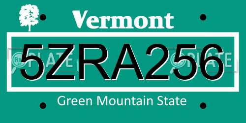 5ZRA256 Vermont License Plate