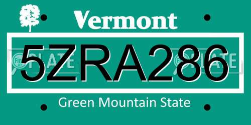 5ZRA286 Vermont License Plate