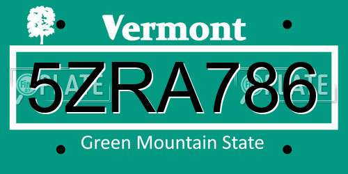 5ZRA786 Vermont License Plate