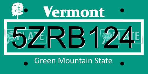 5ZRB124 Vermont License Plate