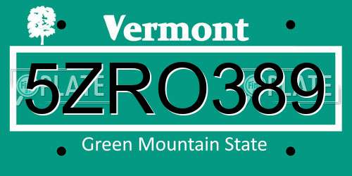 5ZRO389 Vermont License Plate