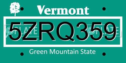 5ZRQ359 Vermont License Plate