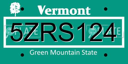 5ZRS124 Vermont License Plate