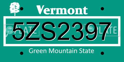 5ZS2397 Vermont License Plate