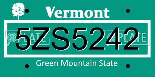 5ZS5242 Vermont License Plate