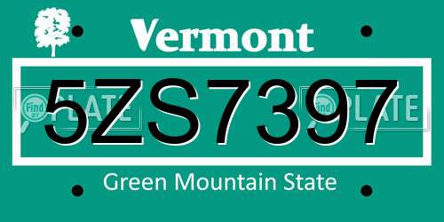 5ZS7397 Vermont License Plate