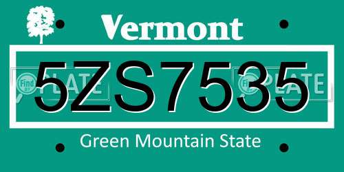 5ZS7535 Vermont License Plate