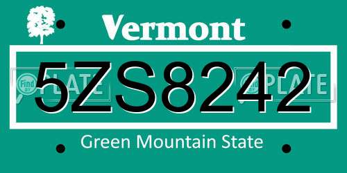5ZS8242 Vermont License Plate